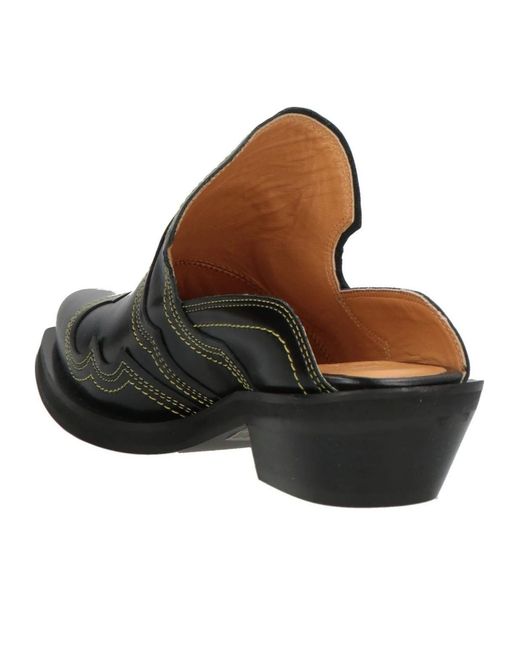 Ganni Black Simple Leather Mules