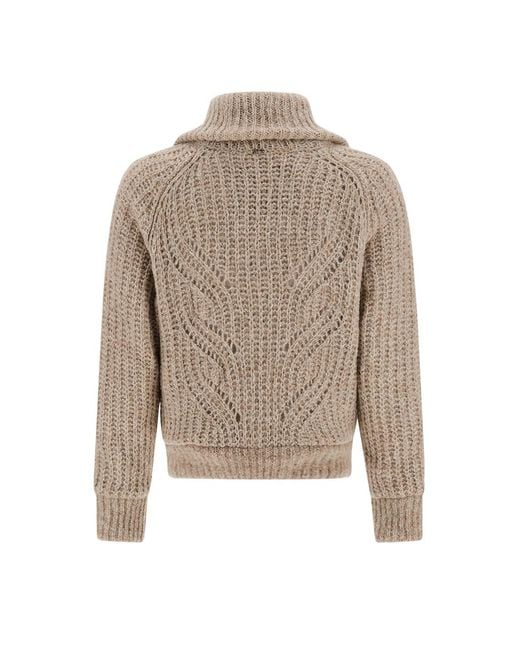 Herno Brown Cable-Knit Zip-Up Cardigan