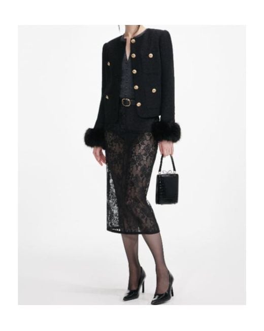 Self-Portrait Black Boucle Fur Cuff Jacket
