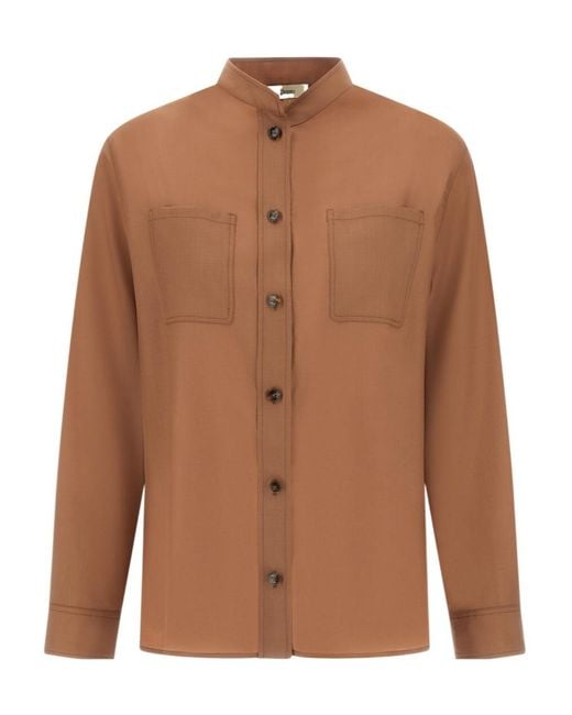 Herno Brown Chest-Pocket Curved Hem Shirt
