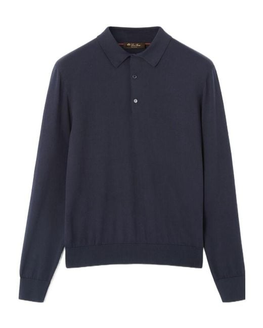 Loro Piana Blue Ice Wish Straight Hem Knitted Polo Shirt for men