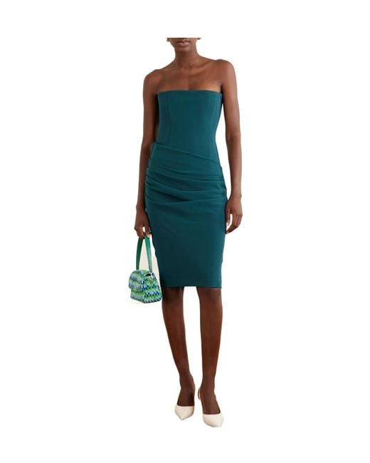 Alex Perry Green Strapless Draped Midi Dress