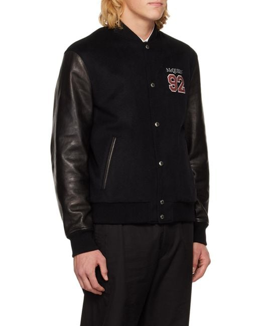 McQueen Black Logo Embroidered Buttoned Jacket for men