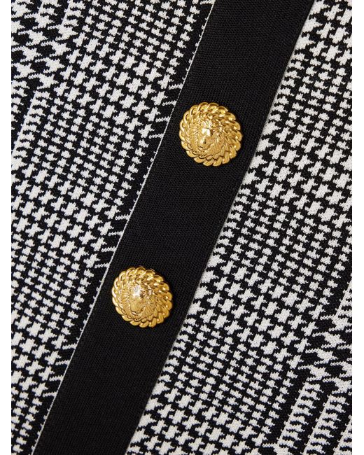Balmain Gray Embellished Prince Of Wales Checked Stretch-Knit Bodysuit