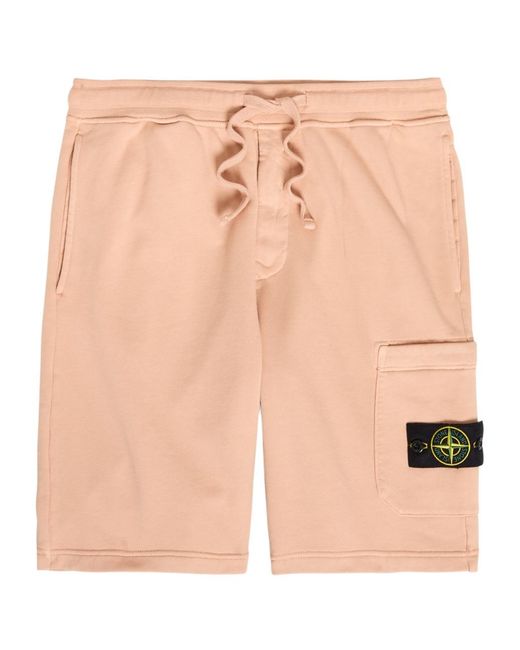 Stone Island Natural Logo Cotton Shorts for men