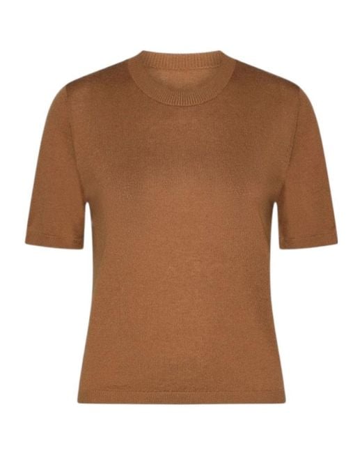 Marella Brown Crew-Neck Short-Sleeve Sweater