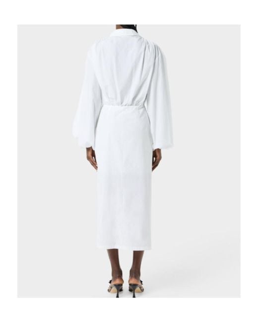Blumarine White Rose-Appliqué Poplin Midi Dress