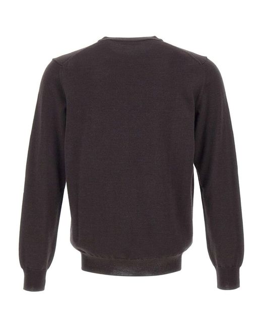 Kangra Cashmere Gray Kangra Crew-Neck Ribbed-Trim Sweater for men