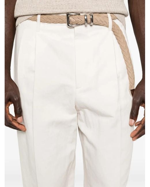 Brunello Cucinelli White Pleated Trousers for men