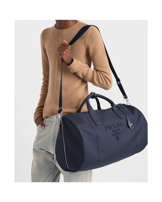 Prada Blue Canvas Duffle Bag for men