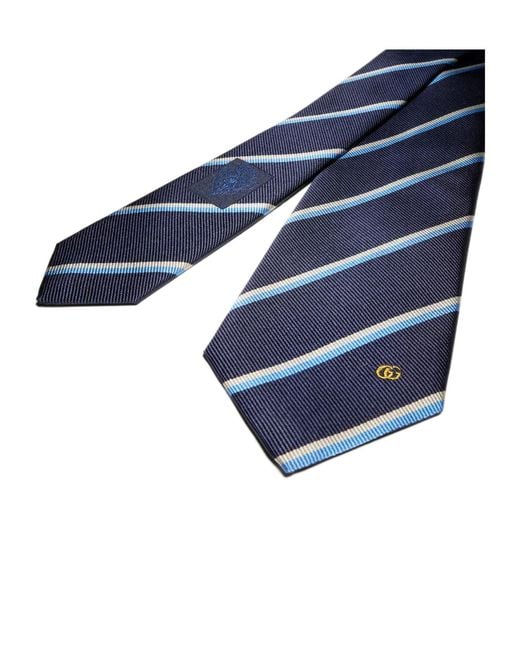 Gucci Blue Striped Double G Silk Jacquard Tie for men