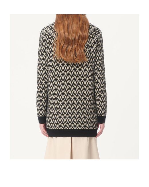 Valentino Gray Monogram V-Neck Button-Up Cardigan