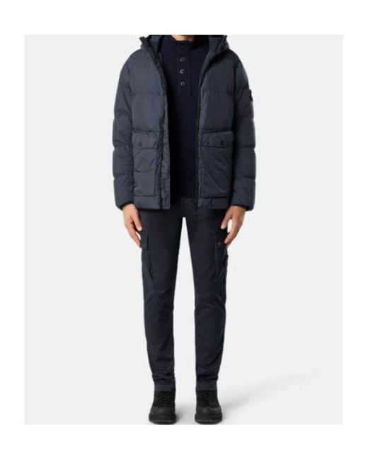 Stone Island Blue Logo Patch Zip-Up Hooded Jacket for men