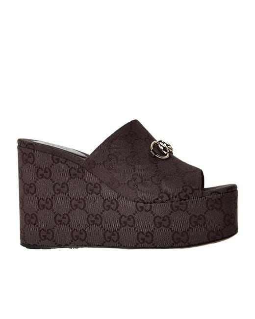 Gucci Brown Horsebit Platform Sandals