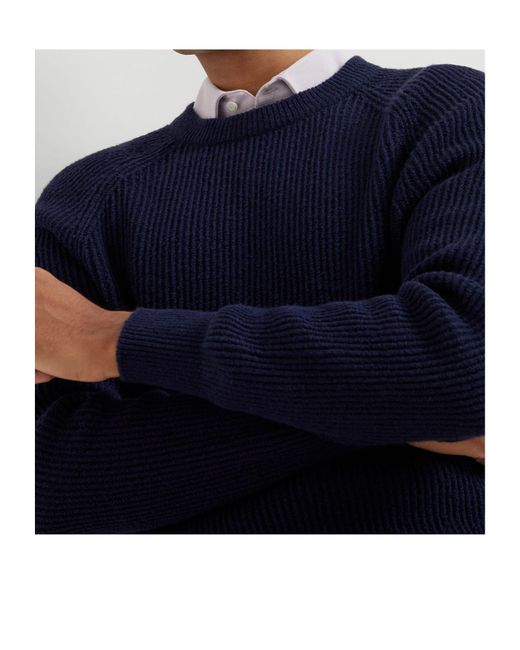 Brunello Cucinelli Blue Crewneck Ribbed-Knit Jumper for men