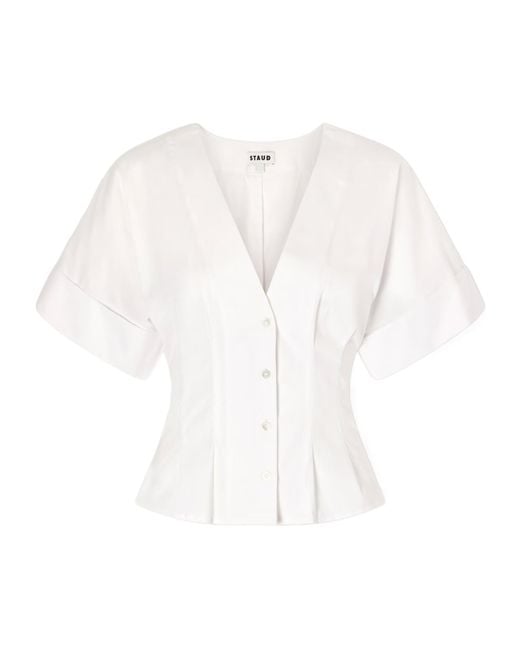 Staud White Elle Pleated Shirt