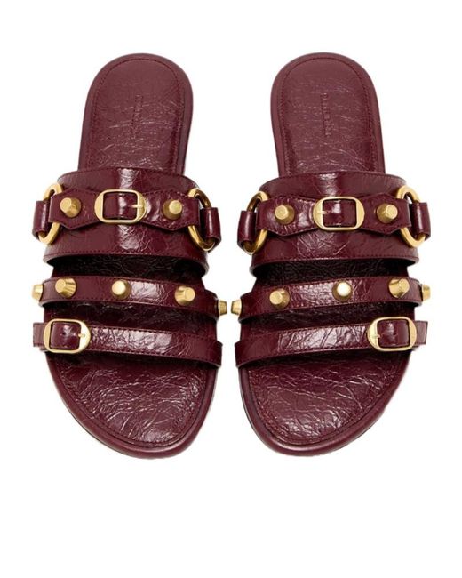 Balenciaga Brown Stud Detailed Slip-On Sandals
