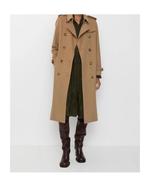 Burberry Natural Collared Buckled Button-Up Trench Coat