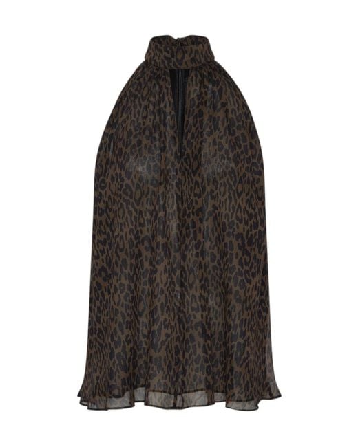 ROTATE BIRGER CHRISTENSEN Black Halterneck Bow Top Leopard