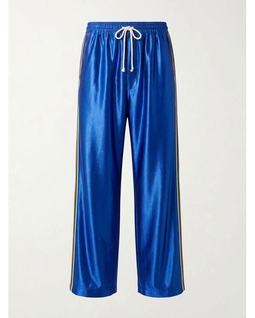 Gucci Blue Shiny Jersey Web Pants for men