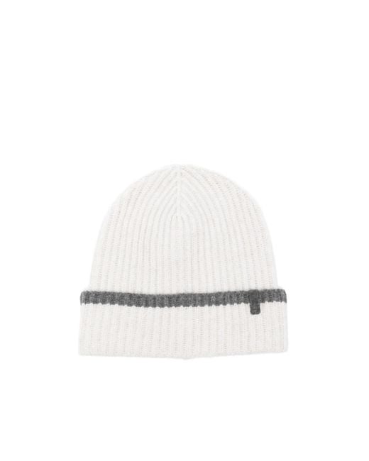 Brunello Cucinelli White Ribbed Cashmere Beanie
