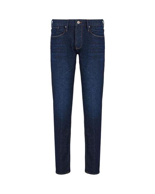 Emporio Armani Blue Logo Plaque Slim-Fit Jeans for men