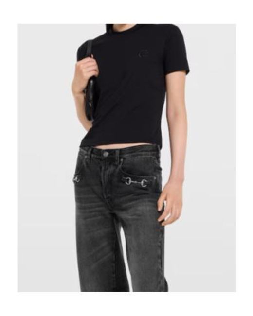 Gucci Black Rayon Jersey T-Shirt With Embroidery