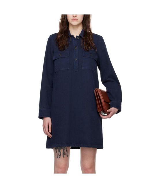 A.P.C. Blue Pocket-Flap Shirt Dress