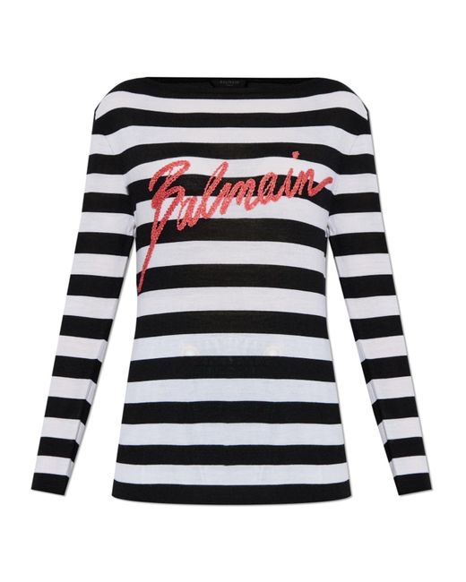 Balmain White Wool Striped Jersey