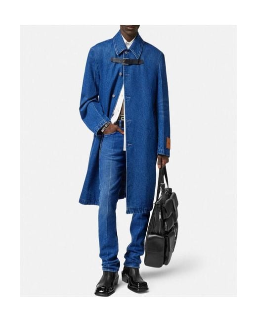 Versace Blue Logo-Patch Slim-Cut Denim Jeans for men