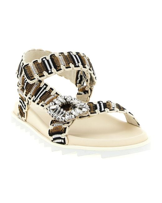 Roger Vivier Natural Embellished Flat Sandals
