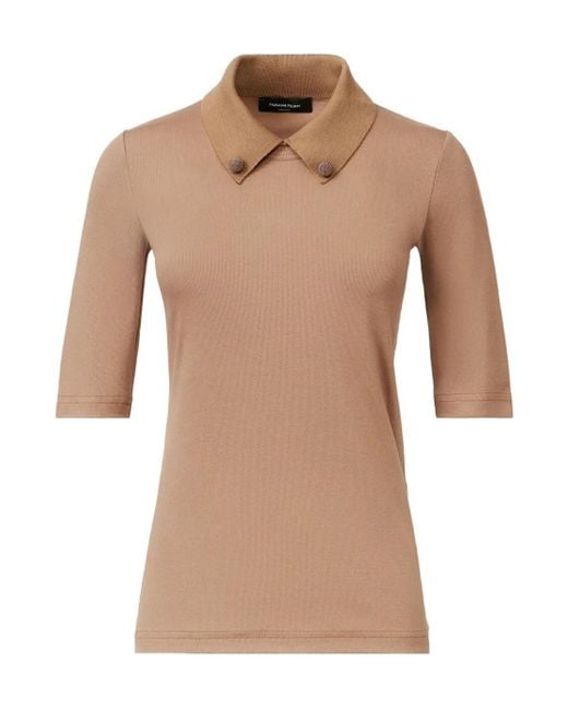 Fabiana Filippi Brown Short Sleeve T-Shirt With Knit Collar And Pins