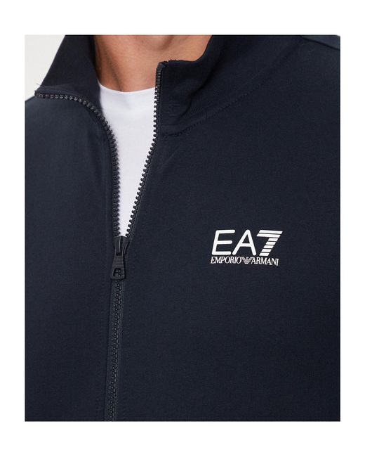 EA7 Blue Zip-Up High Neck Sweatshirt for men