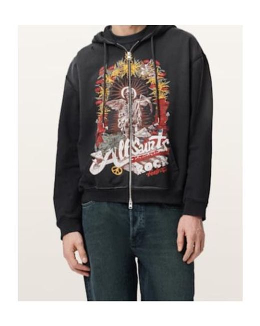 AllSaints Black Roque Graphic-Print Hoodie for men