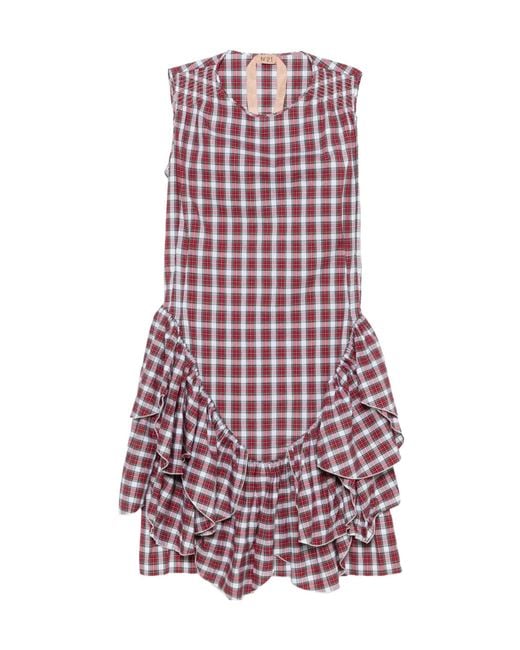 N°21 Purple Plaid-Pattern Midi Dress