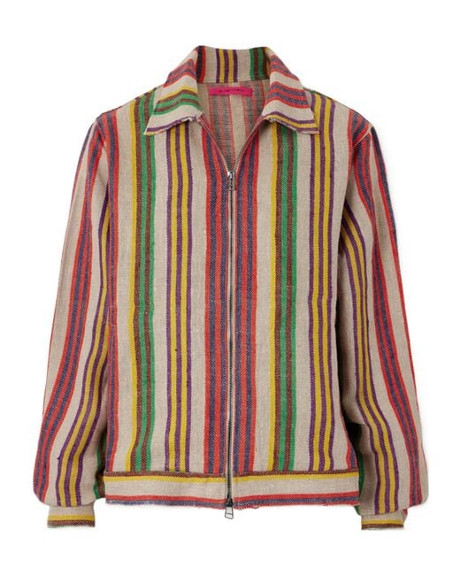 The Elder Statesman Red Striped Linen Jacquard Jacket