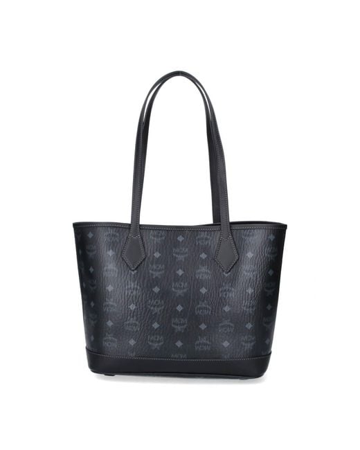 MCM Black Logo Plaque Monogram Tote Bag
