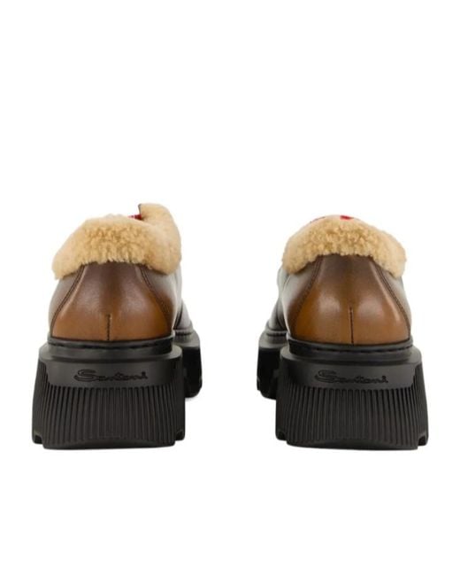 Santoni Brown Leather Derby Shoes