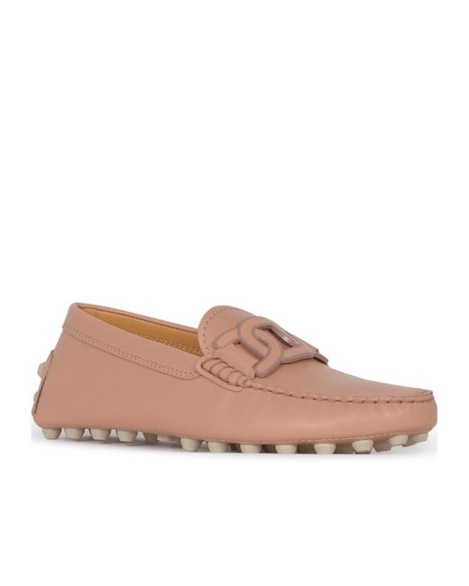 Tod's Pink Gommino Chain Motif Slip-On Loafers