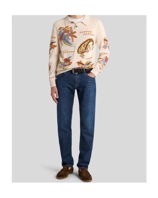 Etro Natural Cotton-Blend Jacquard Polo Sweater With Inlays for men