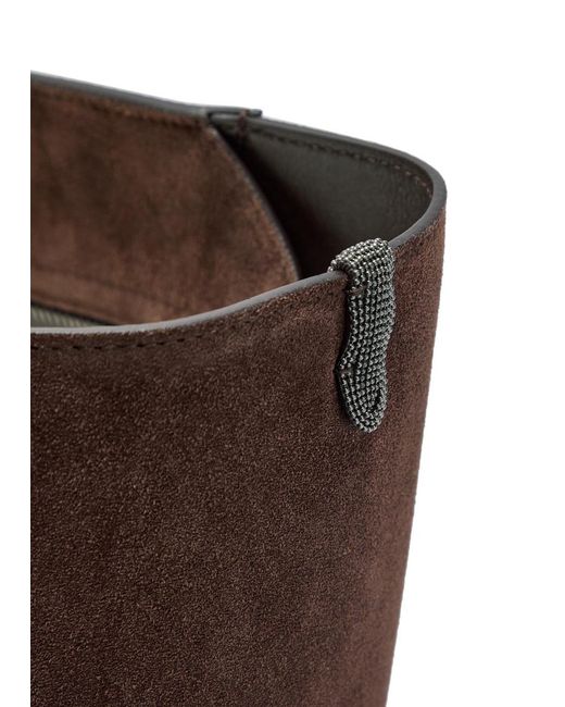Brunello Cucinelli Brown Bead Medium Suede Tote