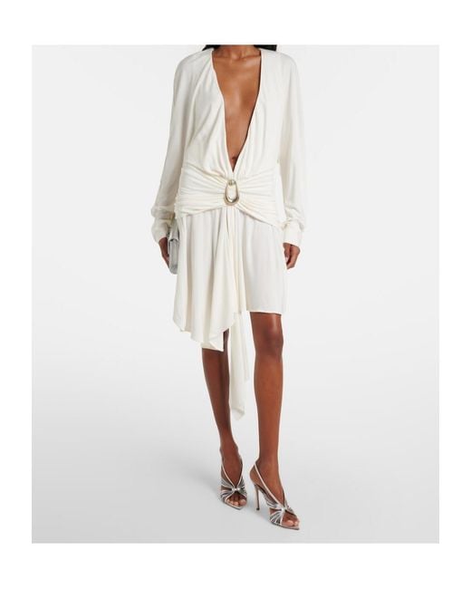 Christopher Esber White Stone Pin Draped Jersey Minidress