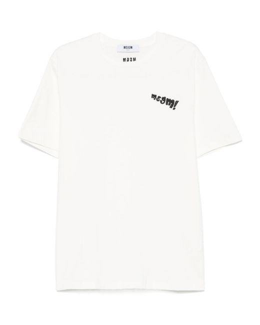 MSGM White Logo Embroidered Jersey T-Shirt for men