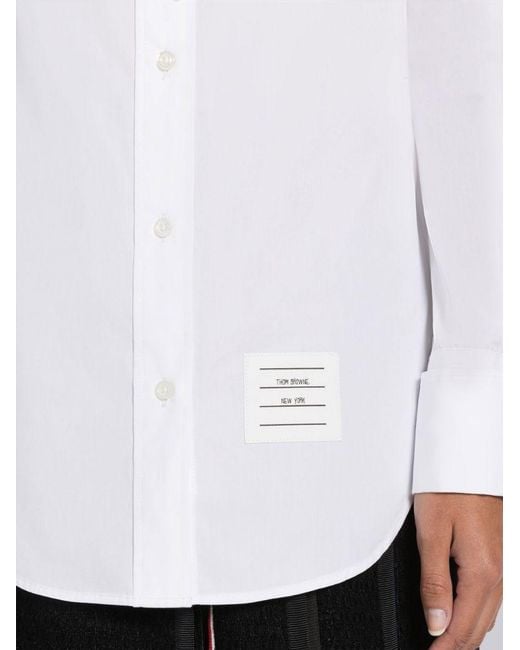 Thom Browne White Logo-Patch Long-Sleeved Shirt