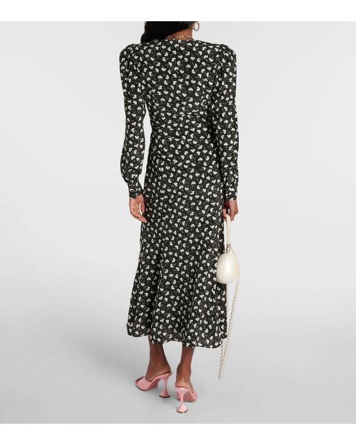 Alessandra Rich Black Printed Silk Midi Dress