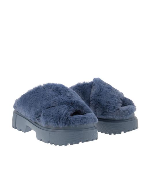 Hogan Blue Round Toe Slip-On Sandals