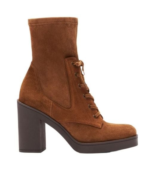Stuart Weitzman Brown Thick Heeled Short Boots