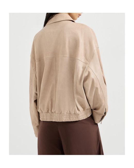 Brunello Cucinelli Natural Leather Bomber Jacket