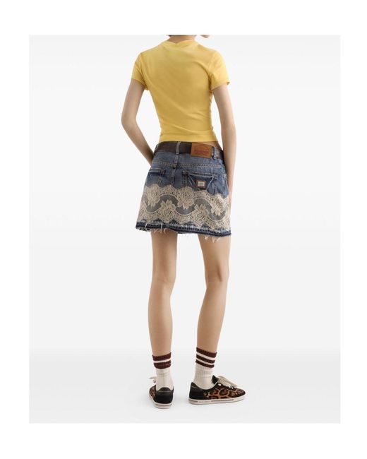 Dolce & Gabbana Blue Lace Detailed Denim Mini Skirt