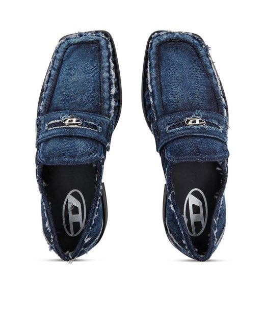 DIESEL Blue D-Amber Distressed Denim Loafers for men